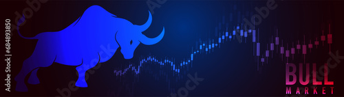 Bull run or bullish market trend in crypto currency or stocks. Trade exchange background, up arrow graph for increase in rates.