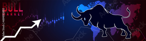 Bull run or bullish market trend in crypto currency or stocks. Trade exchange background, up arrow graph for increase in rates.