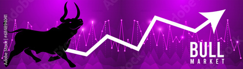 Bull run or bullish market trend in crypto currency or stocks. Trade exchange background, up arrow graph for increase in rates.