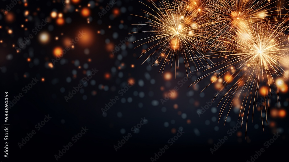 Obraz premium Golden fireworks isolated layer on black background, night festive view abstract