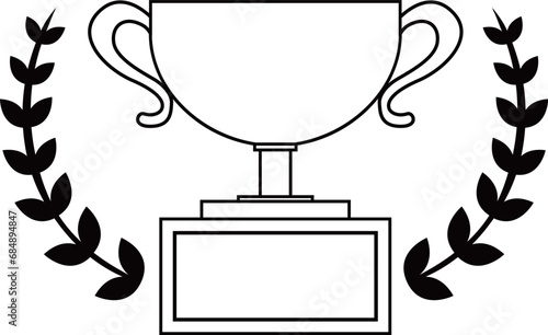 月桂樹がついた白黒のトロフィーカップイラスト