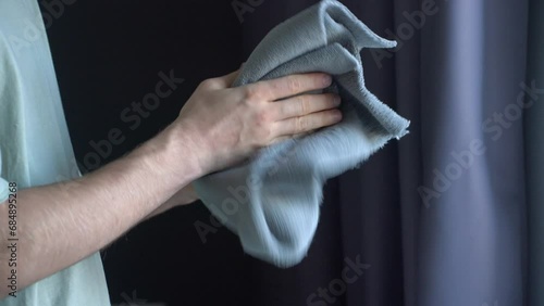 wiping hands with wet wipe, personal hygiene concept