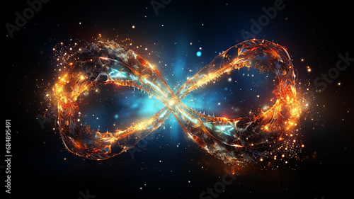 glowing multicolored infinity symbol galaxy black cosmos, singularity sign isolated on background © kichigin19
