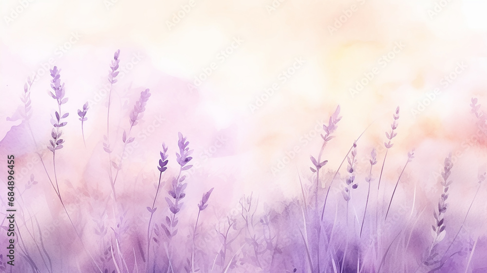 watercolor lavender background with a copy space, delicate soft pastel shade illustration greeting blank - obrazy, fototapety, plakaty 
