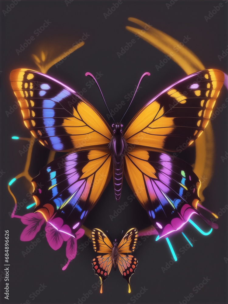 A photo of very beautiful butterfly in neon color Generative AI