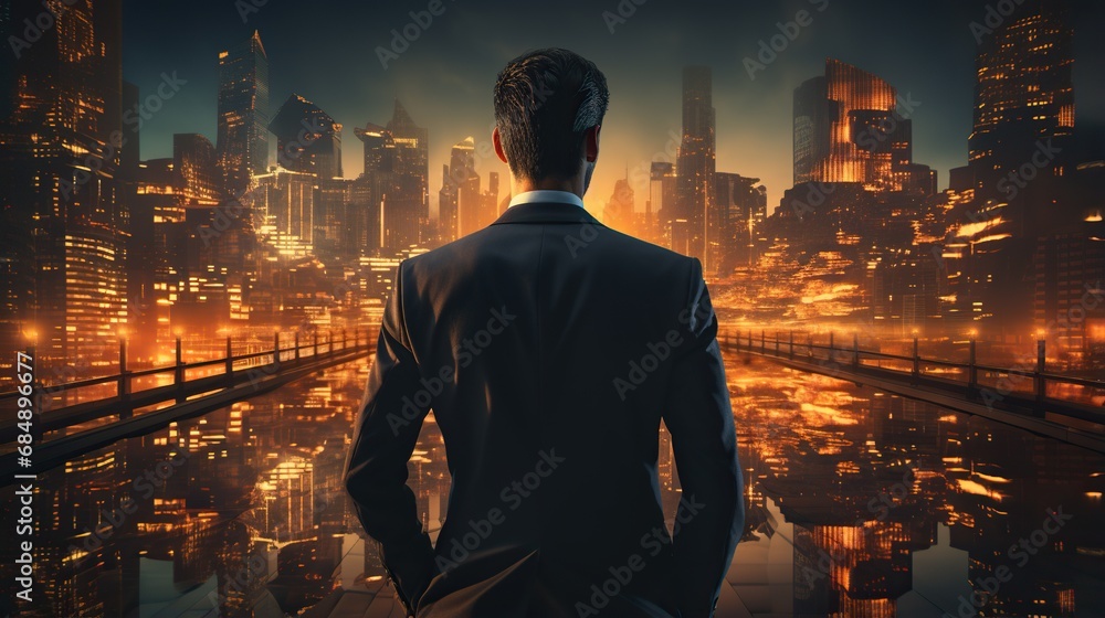 Silhoette of a man dreaming to succeed in this city Silhoette of a man dreaming to succeed in this city