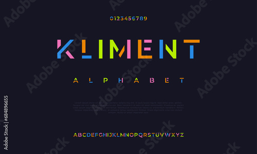 Kliment creative modern urban alphabet font. Digital abstract moslem, futuristic, fashion, sport, minimal technology typography. Simple numeric vector illustration photo