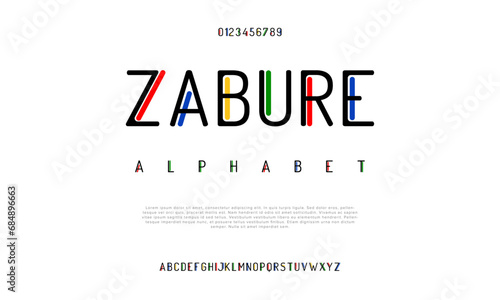 Zabure creative modern urban alphabet font. Digital abstract moslem, futuristic, fashion, sport, minimal technology typography. Simple numeric vector illustration