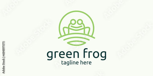 logo design combination of circle and frog shapes.