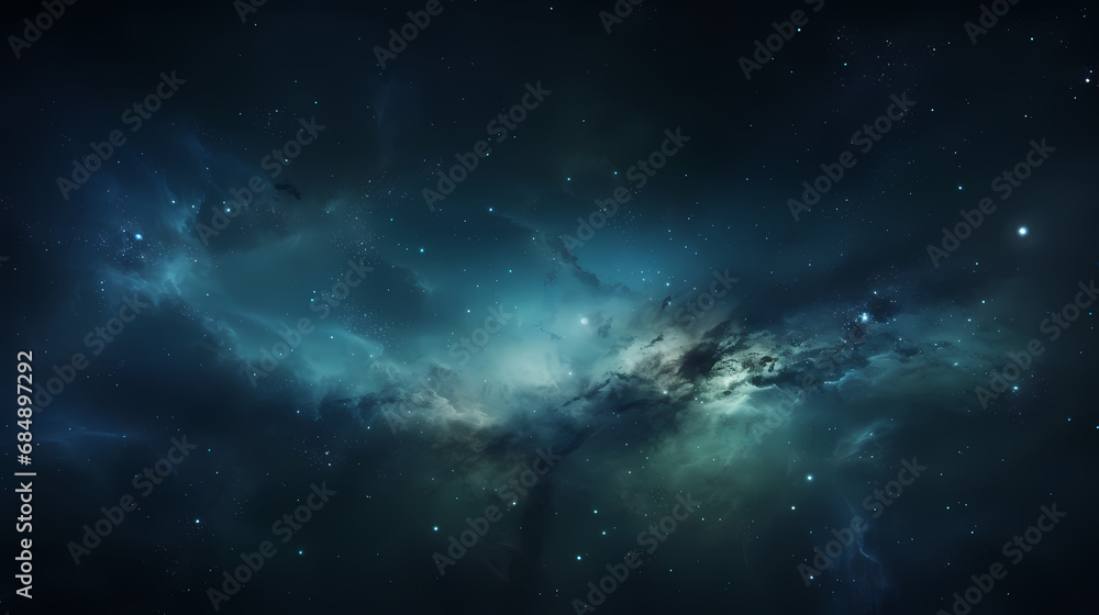 Fototapeta premium Milky Way Galaxy blue green background, abstract art background