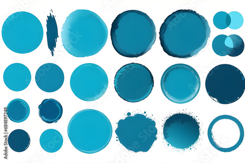 World of circles painted in turquoise ink: Hand drawing texture of brush circles isolated against white background generative ai
