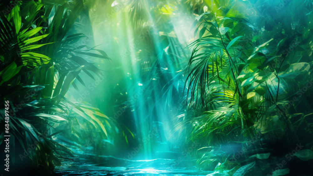 Tropical Paradise Gradient Blurs Lush Green to Turquoise Blue