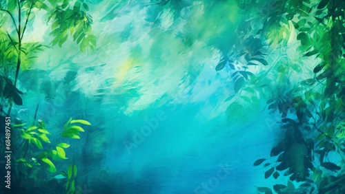 Tropical Paradise Gradient Blurs Lush Green to Turquoise Blue