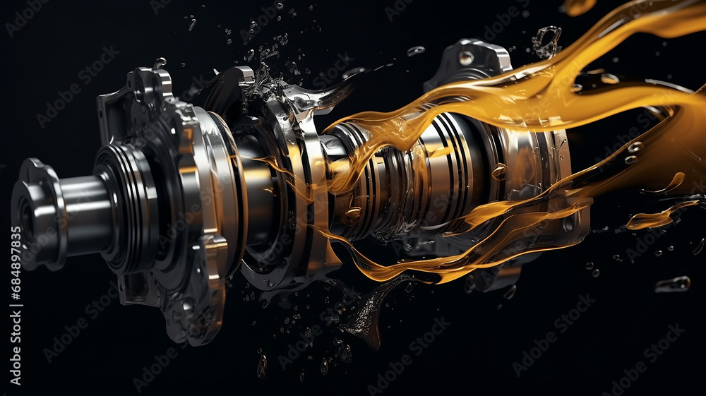 crankshaft on a black background in oil grease, a new car spare part, fictional computer graphics crankshaft on a black background in oil grease, a new car spare part, fictional computer graphics