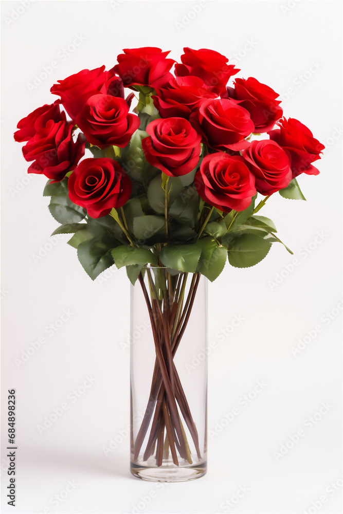 Fototapeta premium flower in glass vase in close up isolated on white background, soft light.