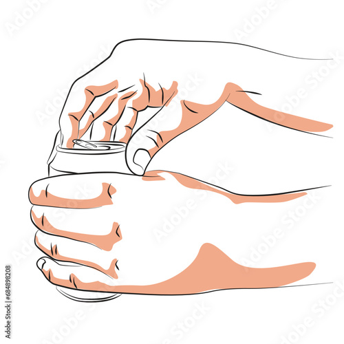 hand opening a can of soda sketch