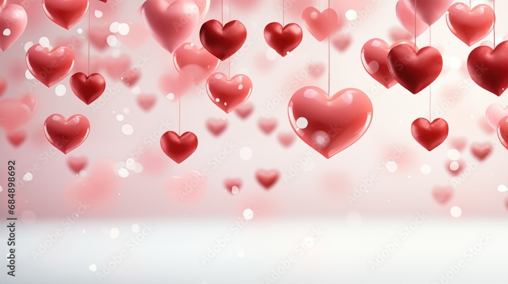 Red heart shape balloons valentines day background.