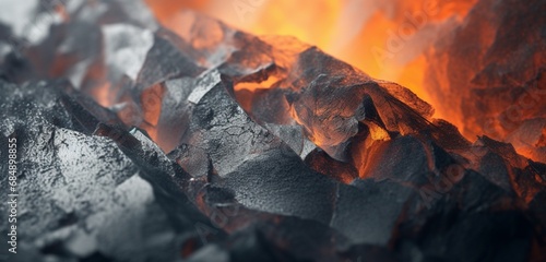 Extreme close-up of abstract blurred volcanic ash, ash gray and fiery orange hues, in the style of gradient blurred wallpapers, 