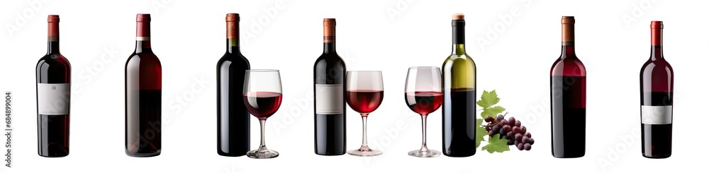 Collection of PNG. Bottle of red wine isolated on a transparent background.