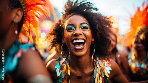 latin american woman of color with colorful makeup at a street festival