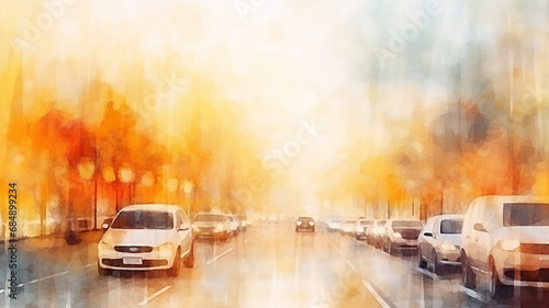 illustration orange autumn in the city  art traffic flow highway