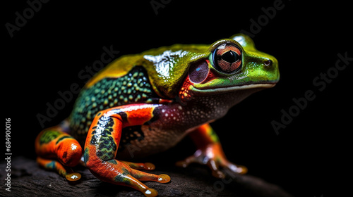 Cute tree frog vivid colors isolated black frog Generative AI © Flashup