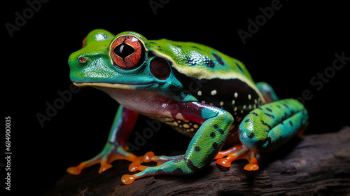 Cute tree frog vivid colors isolated black frog Generative AI