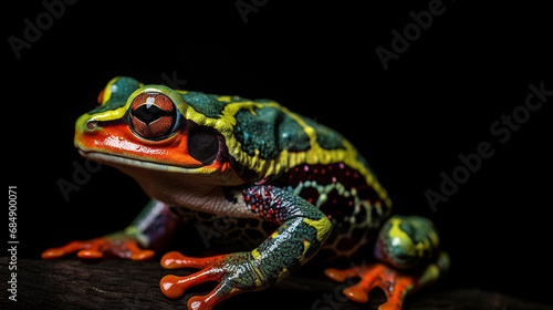 Cute tree frog vivid colors isolated black frog Generative AI © Flashup