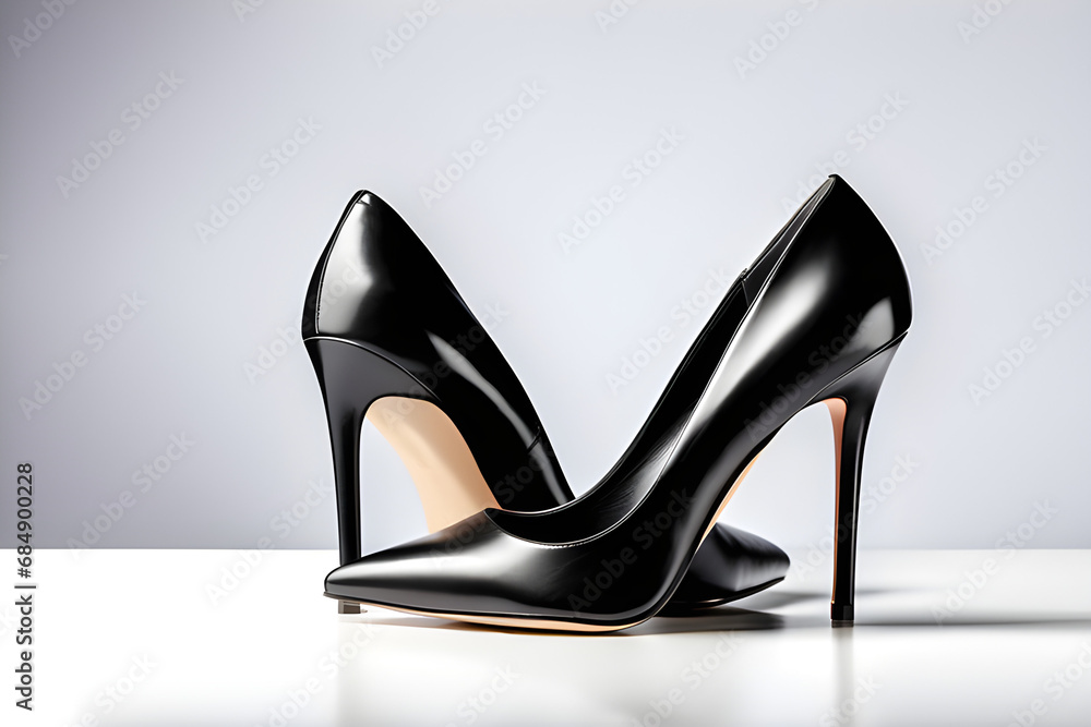 Stylish black stilettos: The world of women's leather high heels isolated against a white background generative ai
 - obrazy, fototapety, plakaty 