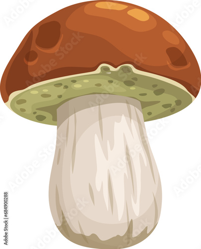 Cep mushroom, isolated cartoon vector fungus, known as porcini, wild edible forest plant, renowned for the robust flavor and brown cap. Delicacy in various cuisines, prized for the earthy richness
