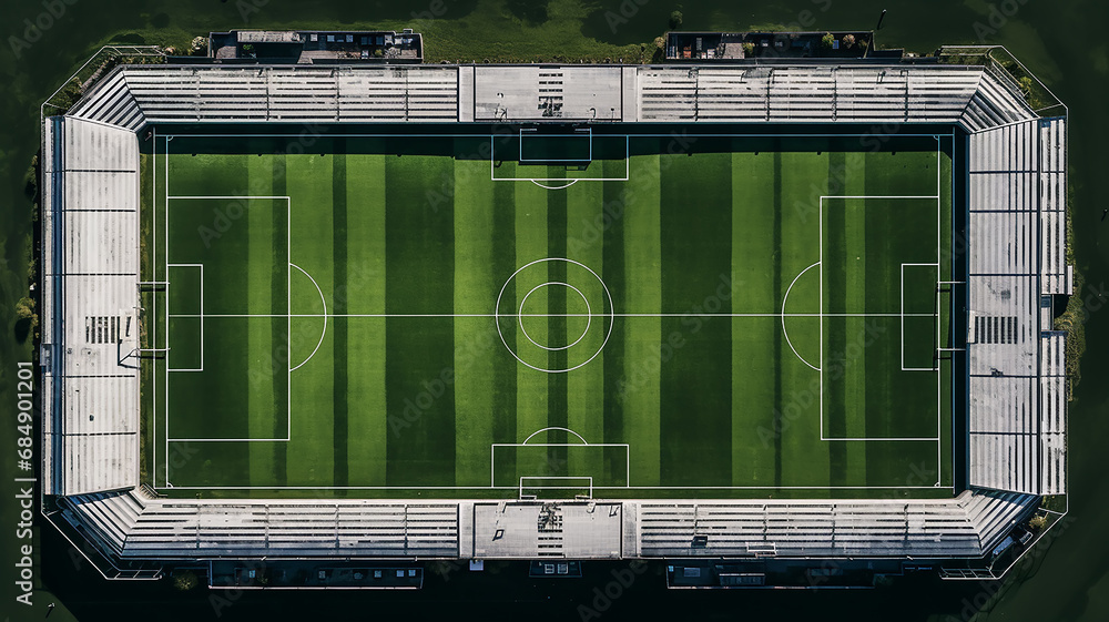 drone view, green football field from above panorama view of top stadium drone view, green football field from above panorama view of top stadium