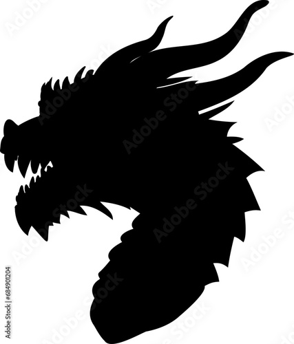 Shape of wooden dragon - symbol of 2024
Vector illustration of a green wooden dragon head with a neck. Head with horns, teeth, mustache and horny scales. Vector illustration of fantastic creatures.