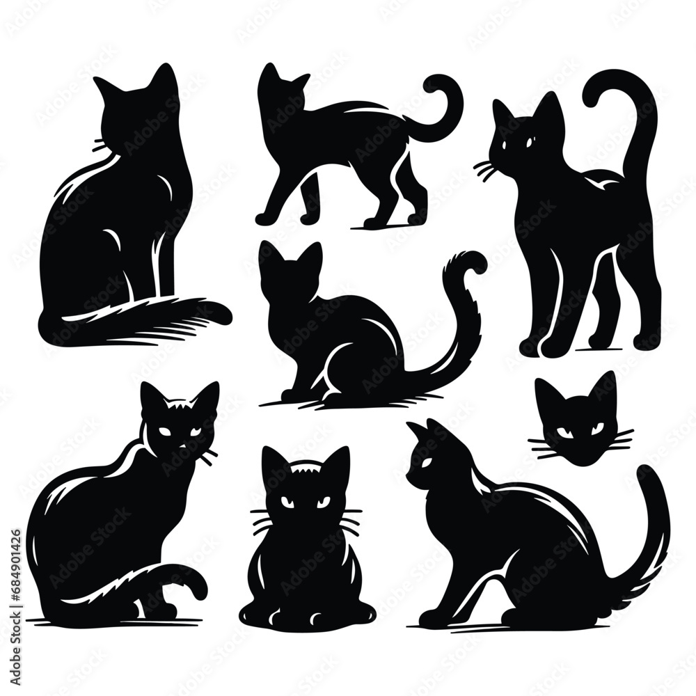 Set of cats silhouettes
