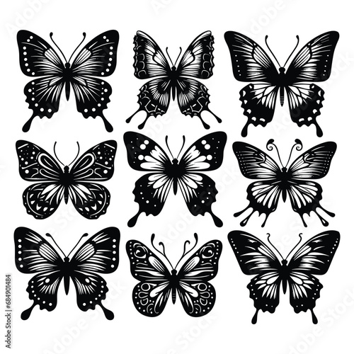 Set of butterfly silhouettes isolated on a white background, Vector illustration. © Shamim Akhtar