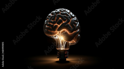 Human brain bulb glowing lightbulb Generative AI