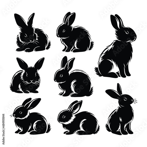 Set of bunny silhouettes isolated on a white background, Vector illustration.