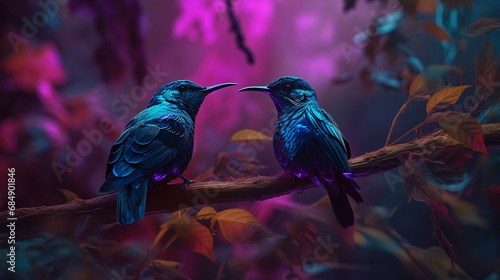 Hummingbird ultraviolet color forest tree Generative AI photo