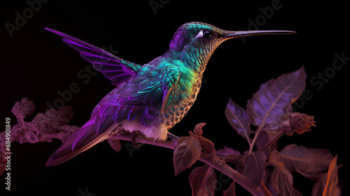 Hummingbird ultraviolet color forest tree Generative AI © Flashup