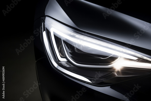 Close-up of the headlights of an unbranded black car © danter