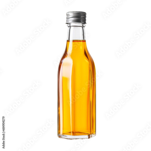 Closeup of a bottle of olive oil on a white transparent background