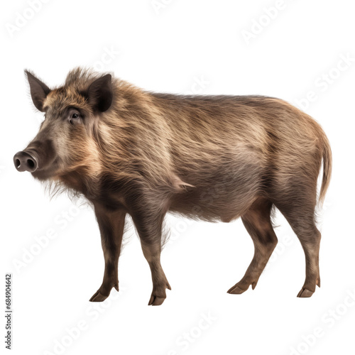 African wild boar is standing upright in front