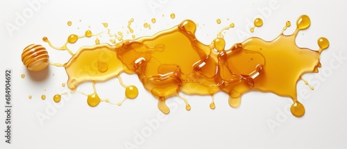 top view of Spilled fresh sweet honey isolated on white background.  photo