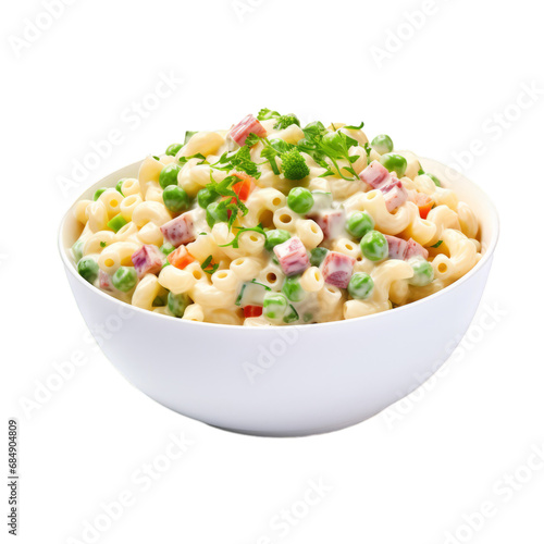 Close-up of a delicious macaroni salad on a white transparent background