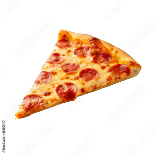 Closeup of a delicious slice of bacon pizza on a white transparent background