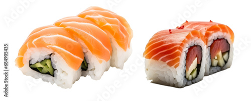 Closeup of delicious Japanese sushi on white transparent background