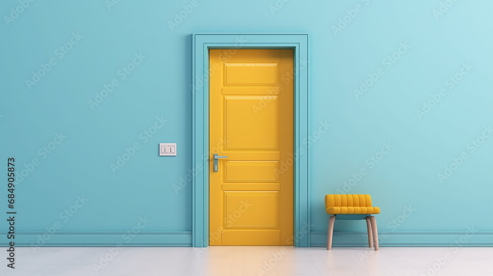 yellow door on a blue background abstract interior. yellow door on a blue background abstract interior.