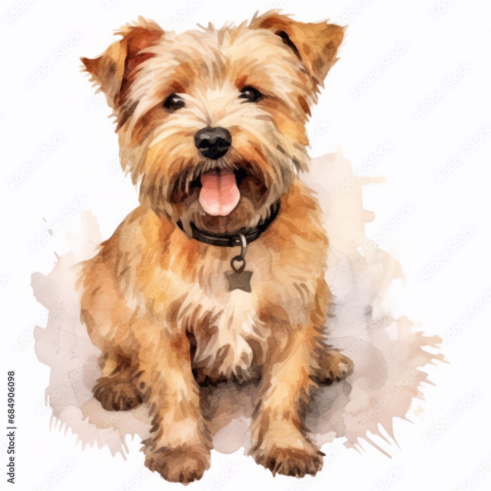 Watercolor style hand drawn wakaii dog on white transparent background