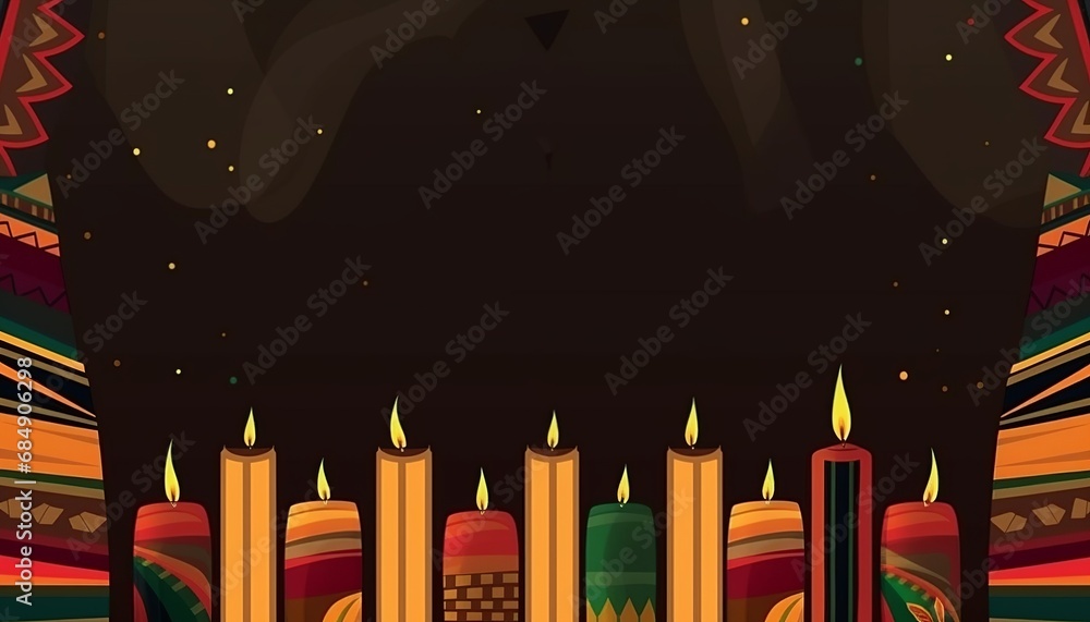 Kwanzaa background banner with candles decorated with traditional African colors, festive colorful texture for African American festive celebration Kwanzaa background banner with candles decorated with traditional African colors, festive colorful texture for African American festive celebration