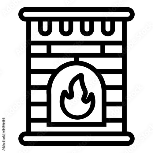 Christmas Fireplace Line Icon Design Vector