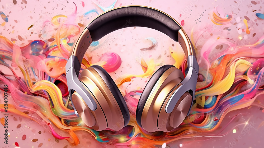 large headphones music abstract background audio.